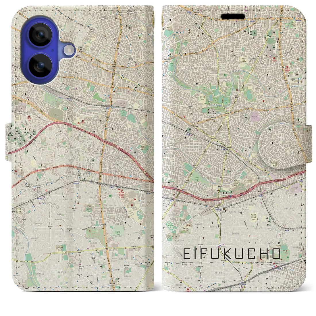 【永福町(東京都)】地図柄iPhoneケース(手帳タイプ)ナチュラル・iPhone 16 Pro Max 用