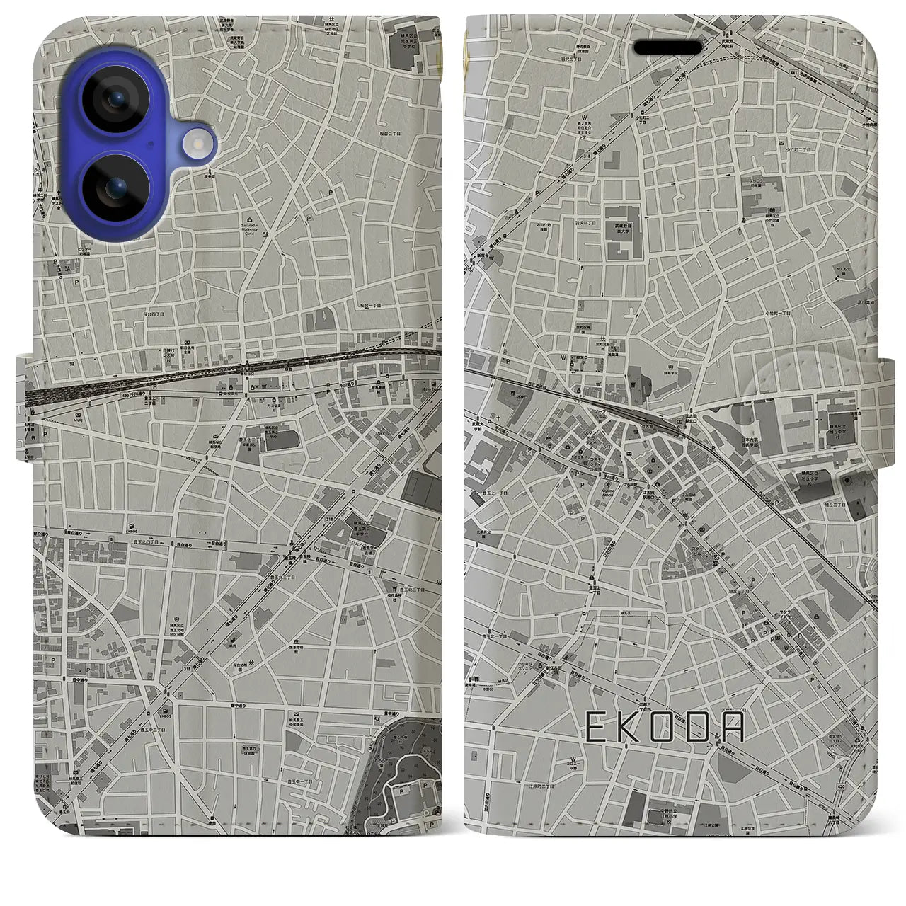 【江古田(東京都)】地図柄iPhoneケース(手帳タイプ)モノトーン・iPhone 16 Pro Max 用