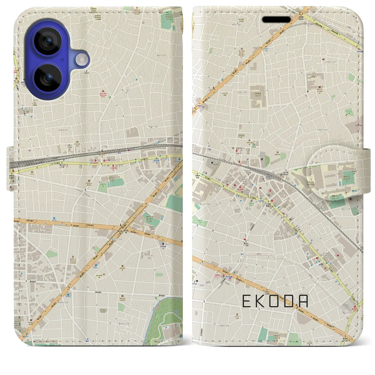 【江古田(東京都)】地図柄iPhoneケース(手帳タイプ)ナチュラル・iPhone 16 Pro Max 用