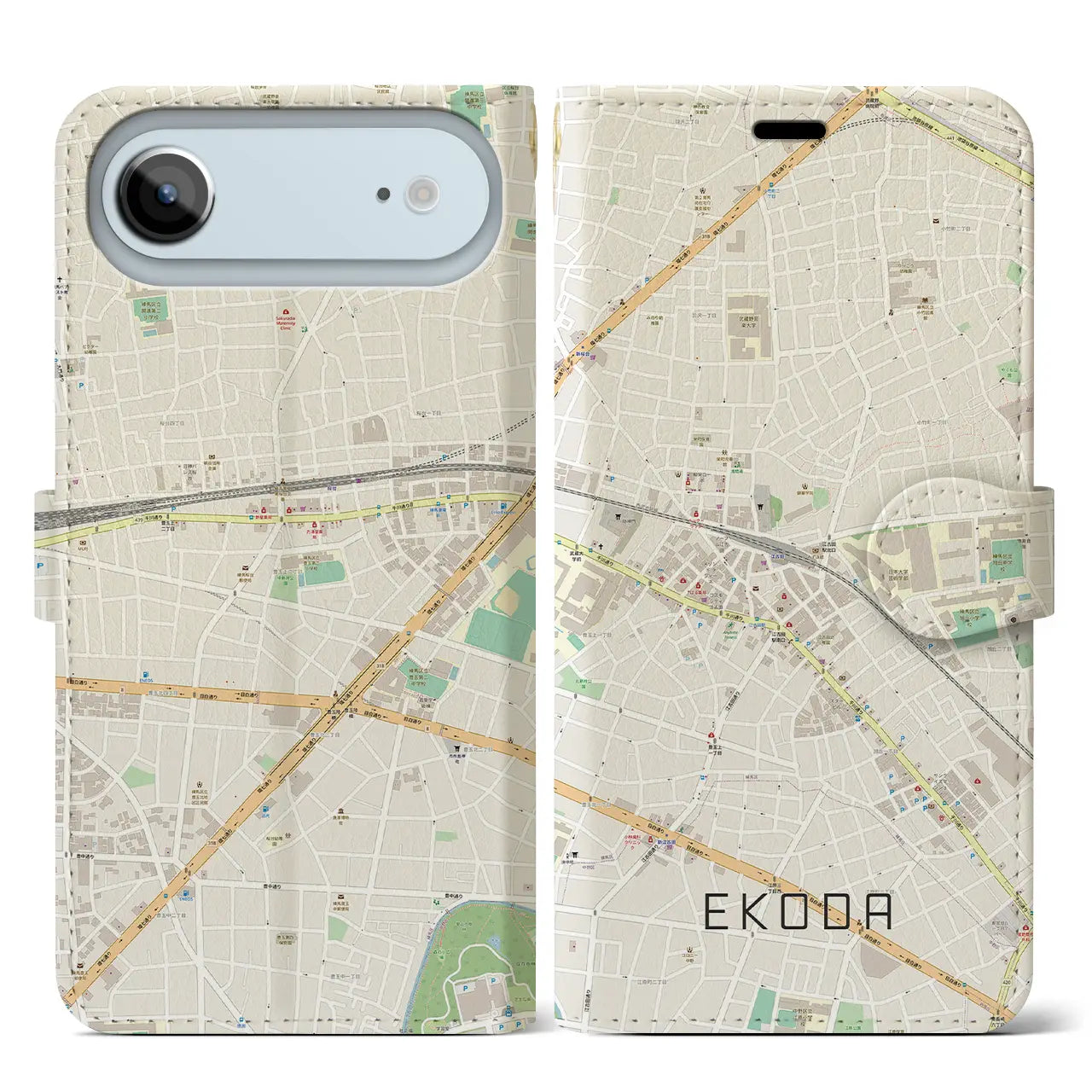 【江古田(東京都)】地図柄iPhoneケース(手帳タイプ)ナチュラル・iPhone 17 Pro Max 用