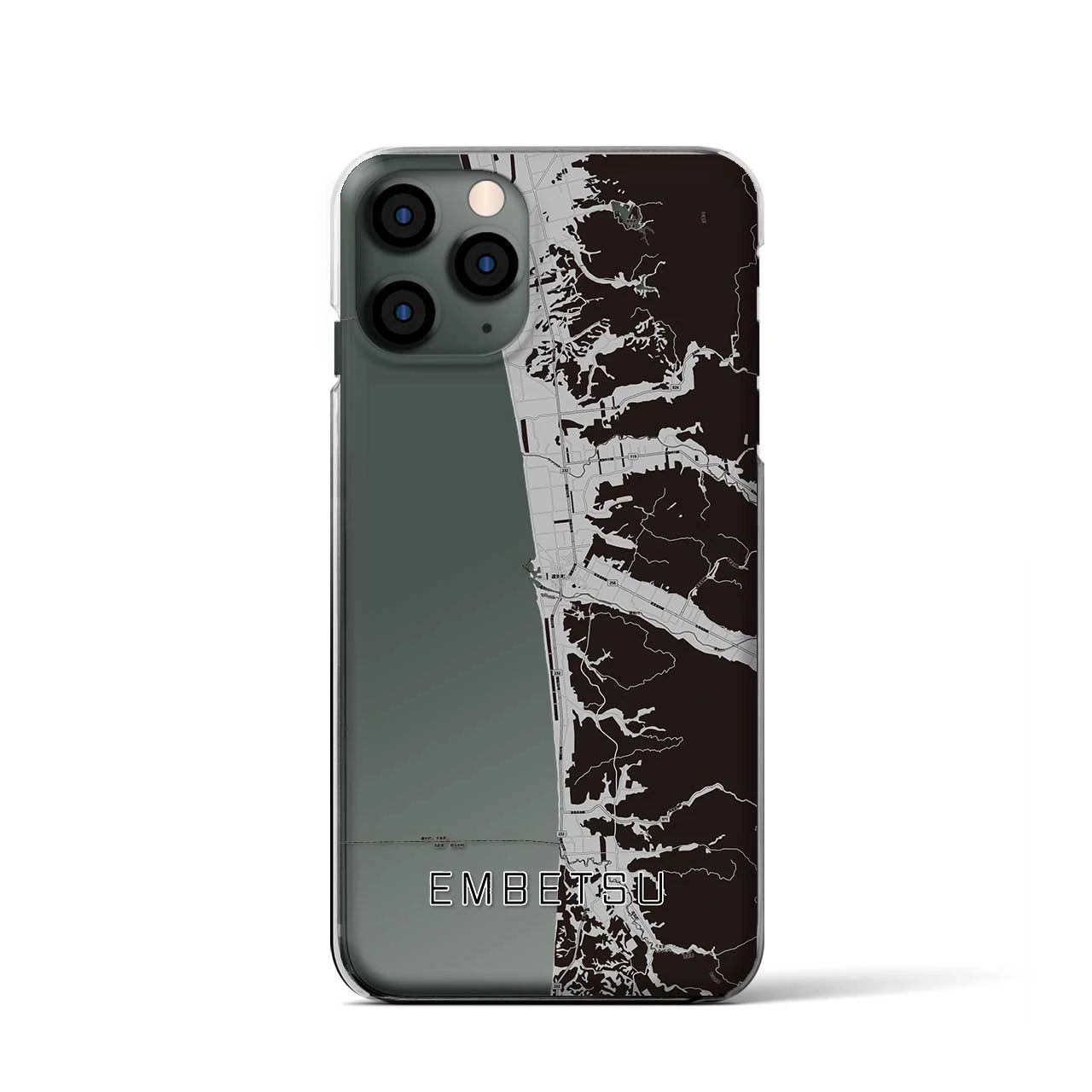 【遠別(北海道)】地図柄iPhoneケース(クリアタイプ)モノトーン・iPhone 11 Pro 用