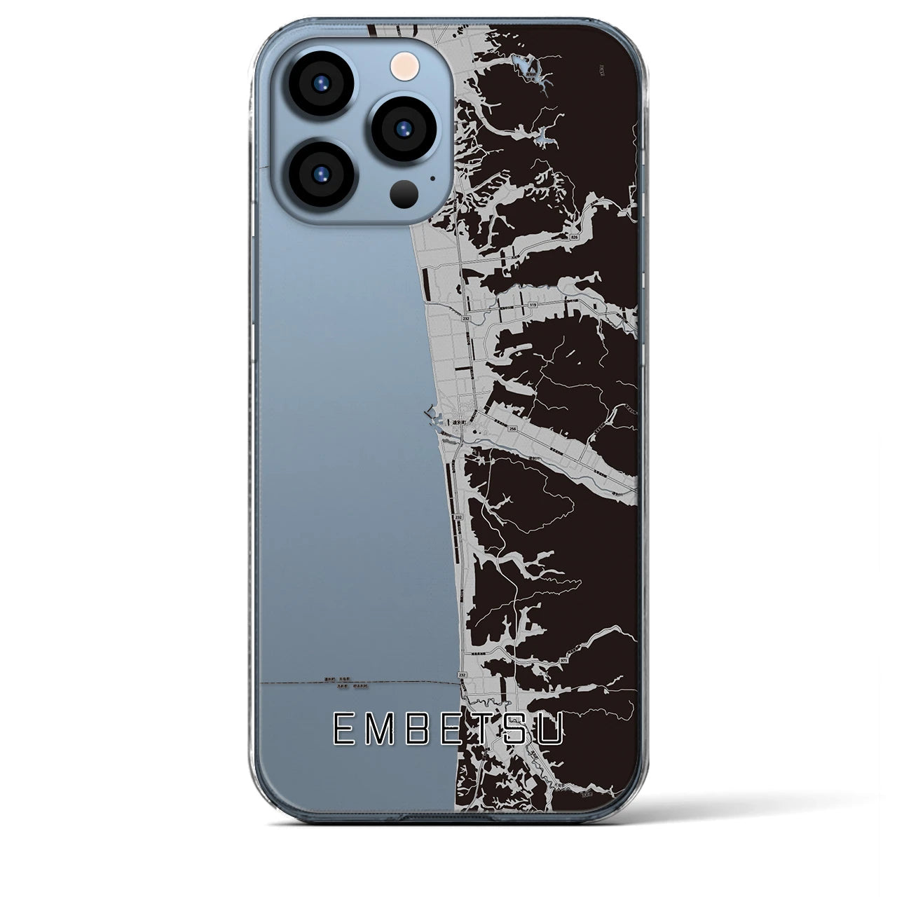 【遠別(北海道)】地図柄iPhoneケース(クリアタイプ)モノトーン・iPhone 13 Pro Max 用