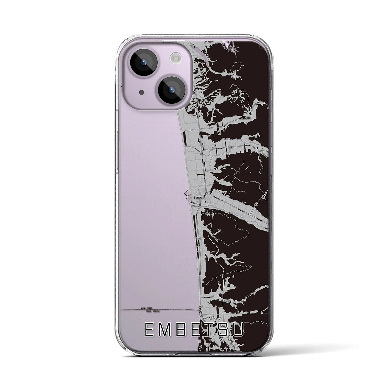 【遠別(北海道)】地図柄iPhoneケース(クリアタイプ)モノトーン・iPhone 14 用