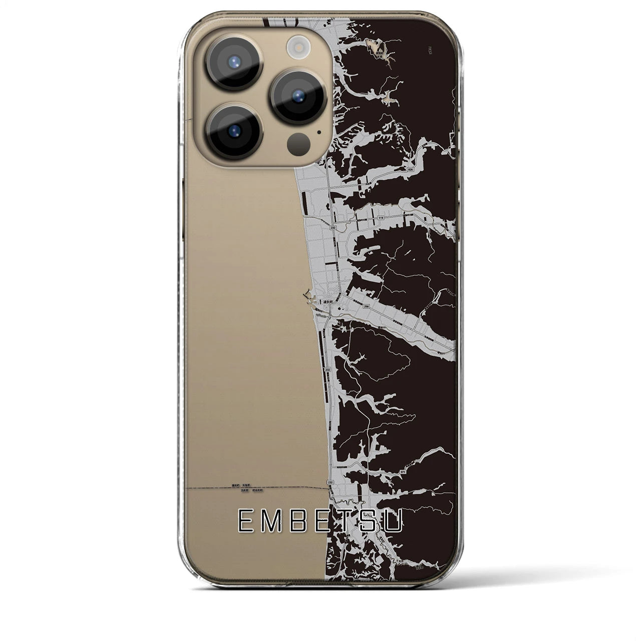 【遠別(北海道)】地図柄iPhoneケース(クリアタイプ)モノトーン・iPhone 14 Pro Max 用