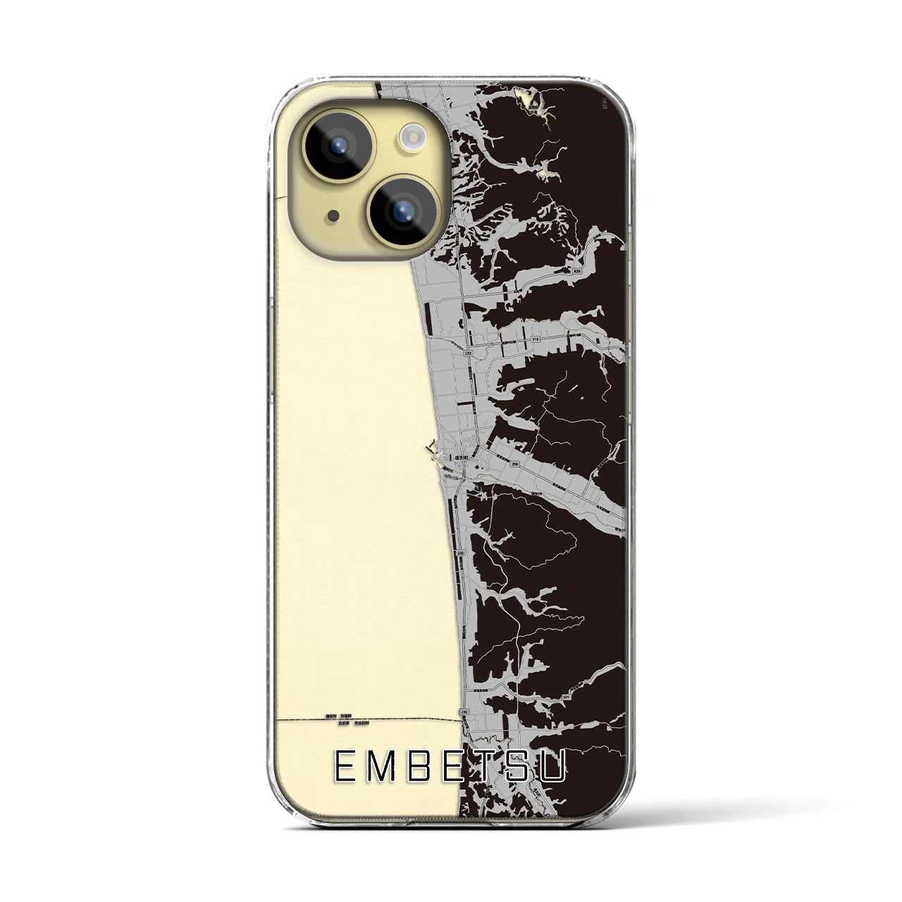 【遠別(北海道)】地図柄iPhoneケース(クリアタイプ)モノトーン・iPhone 15 用