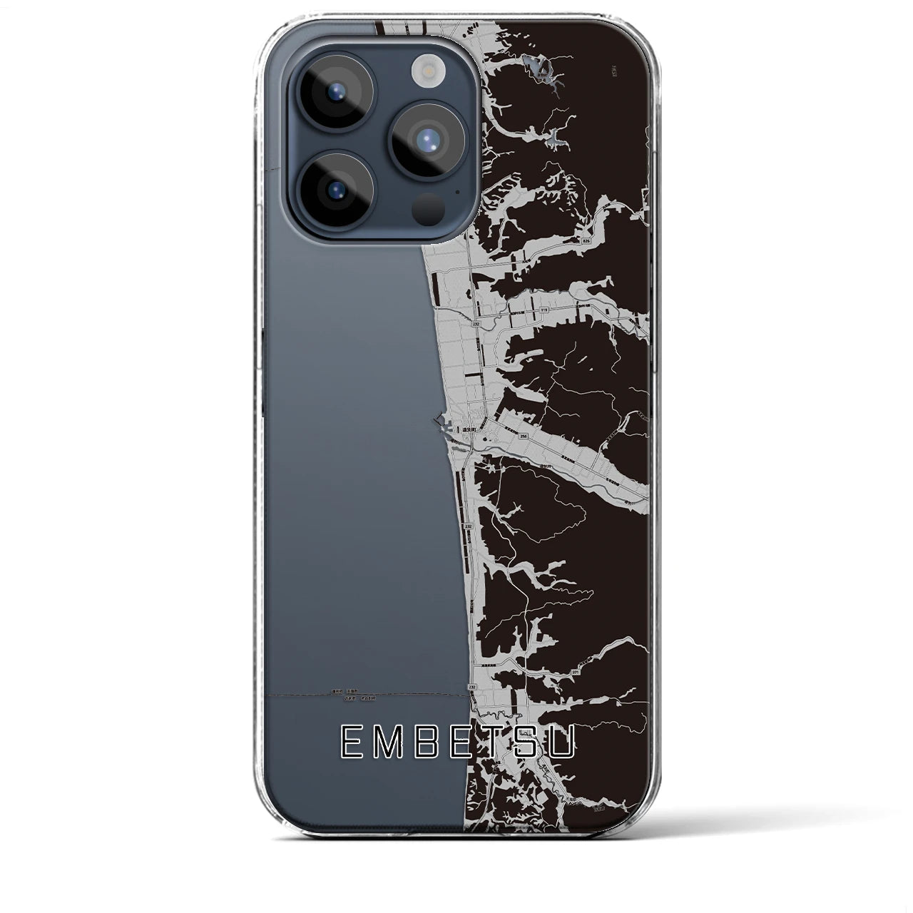【遠別(北海道)】地図柄iPhoneケース(クリアタイプ)モノトーン・iPhone 15 Pro Max 用