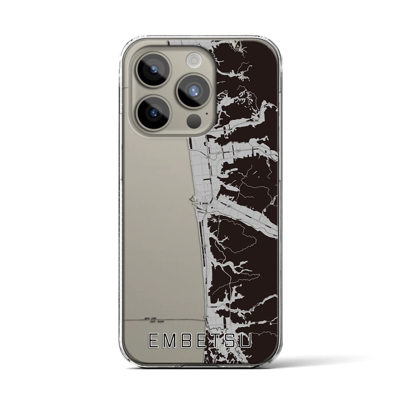 【遠別(北海道)】地図柄iPhoneケース(クリアタイプ)モノトーン・iPhone 15 Pro 用