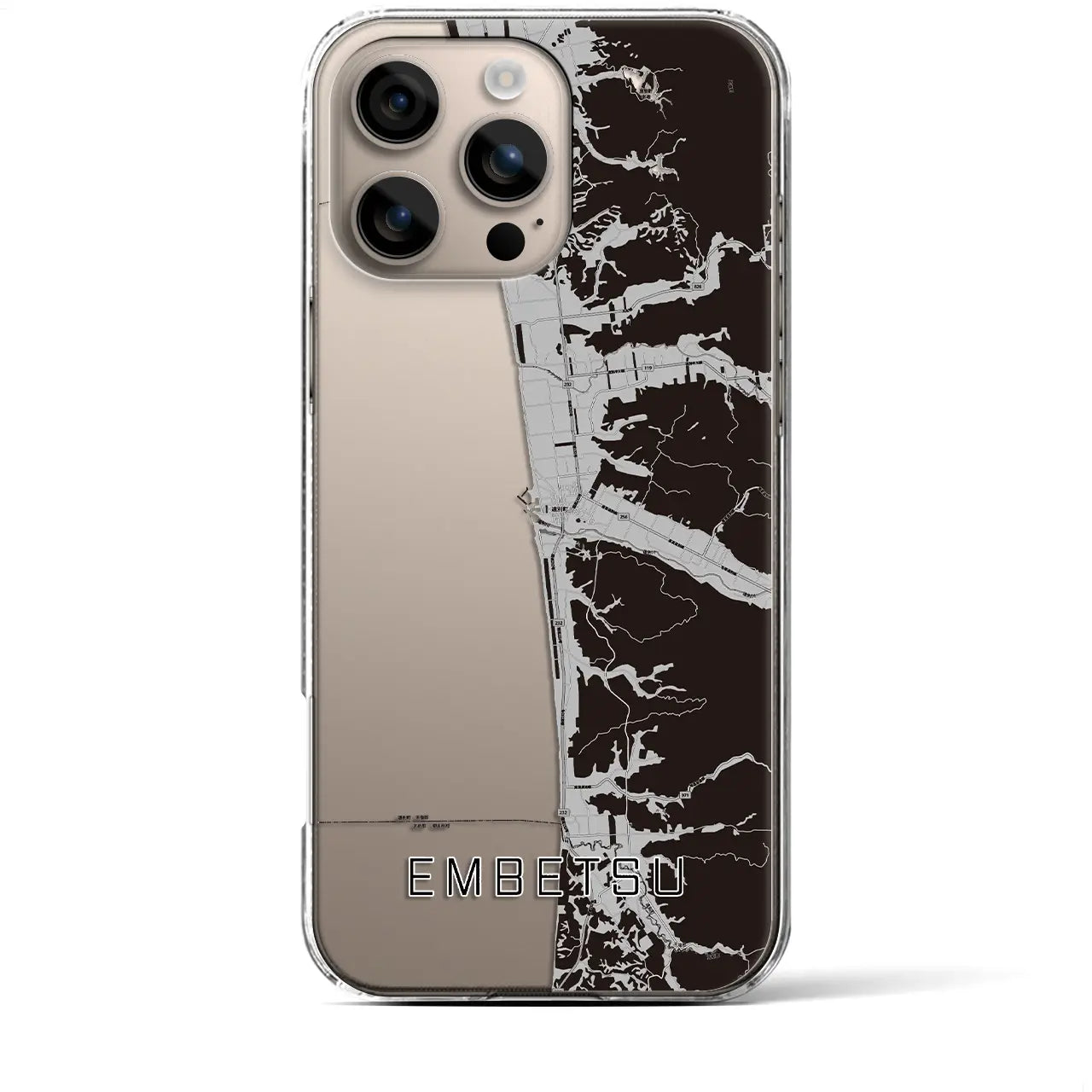 【遠別(北海道)】地図柄iPhoneケース(クリアタイプ)モノトーン・iPhone 16 Plus 用