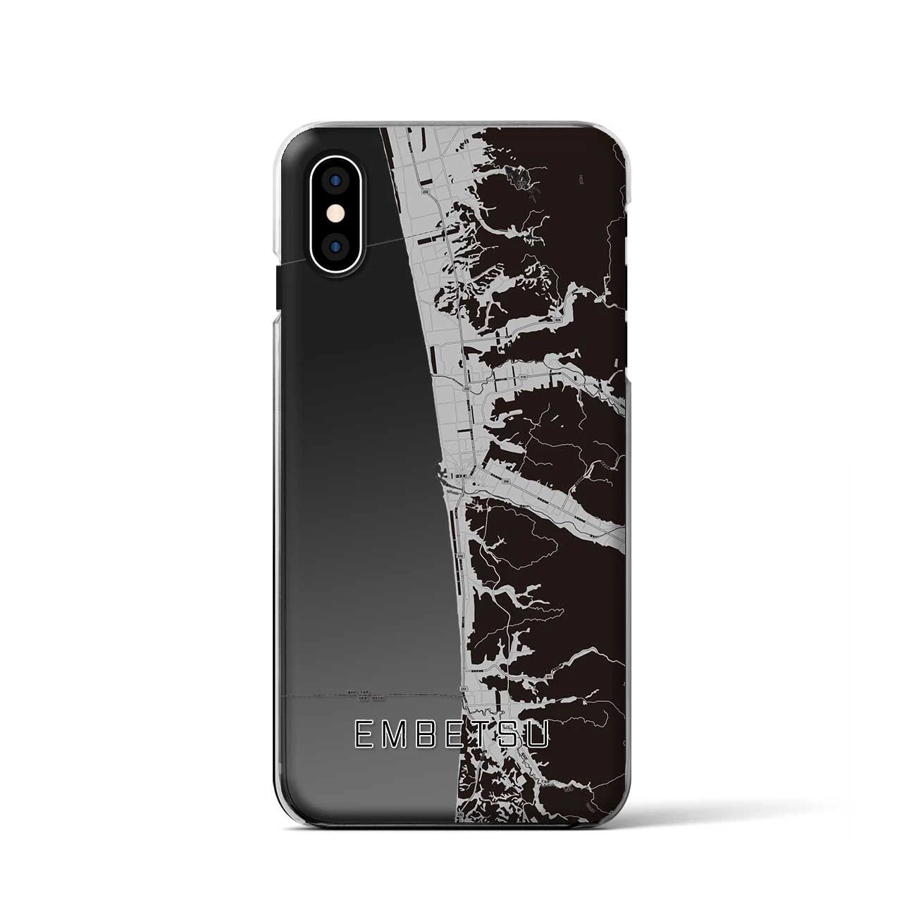 【遠別(北海道)】地図柄iPhoneケース(クリアタイプ)モノトーン・iPhone XS / X 用