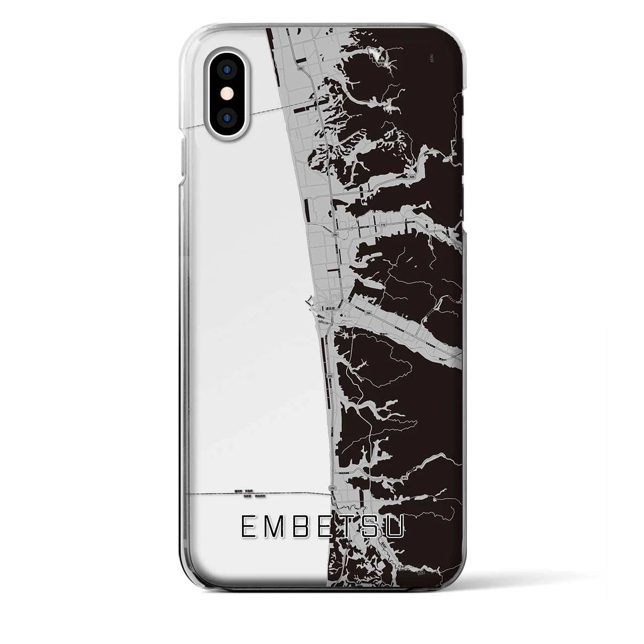【遠別(北海道)】地図柄iPhoneケース(クリアタイプ)モノトーン・iPhone XS Max 用