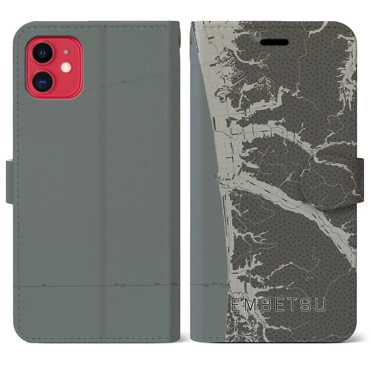 【遠別(北海道)】地図柄iPhoneケース(手帳タイプ)モノトーン・iPhone 11 用