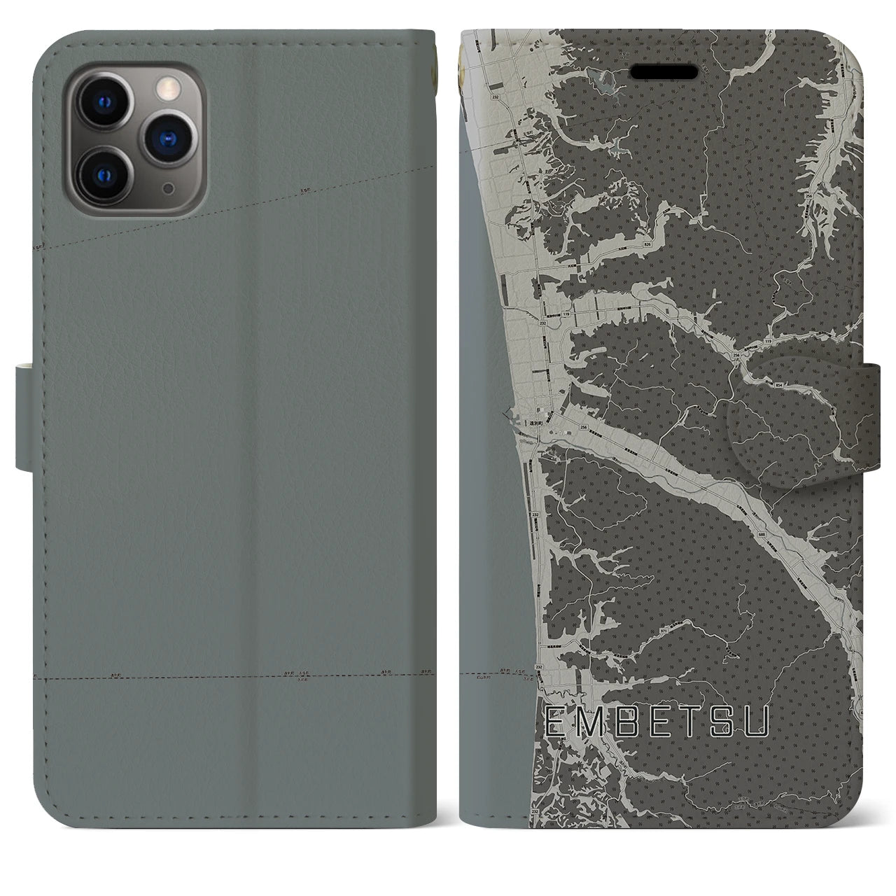 【遠別(北海道)】地図柄iPhoneケース(手帳タイプ)モノトーン・iPhone 11 Pro Max 用