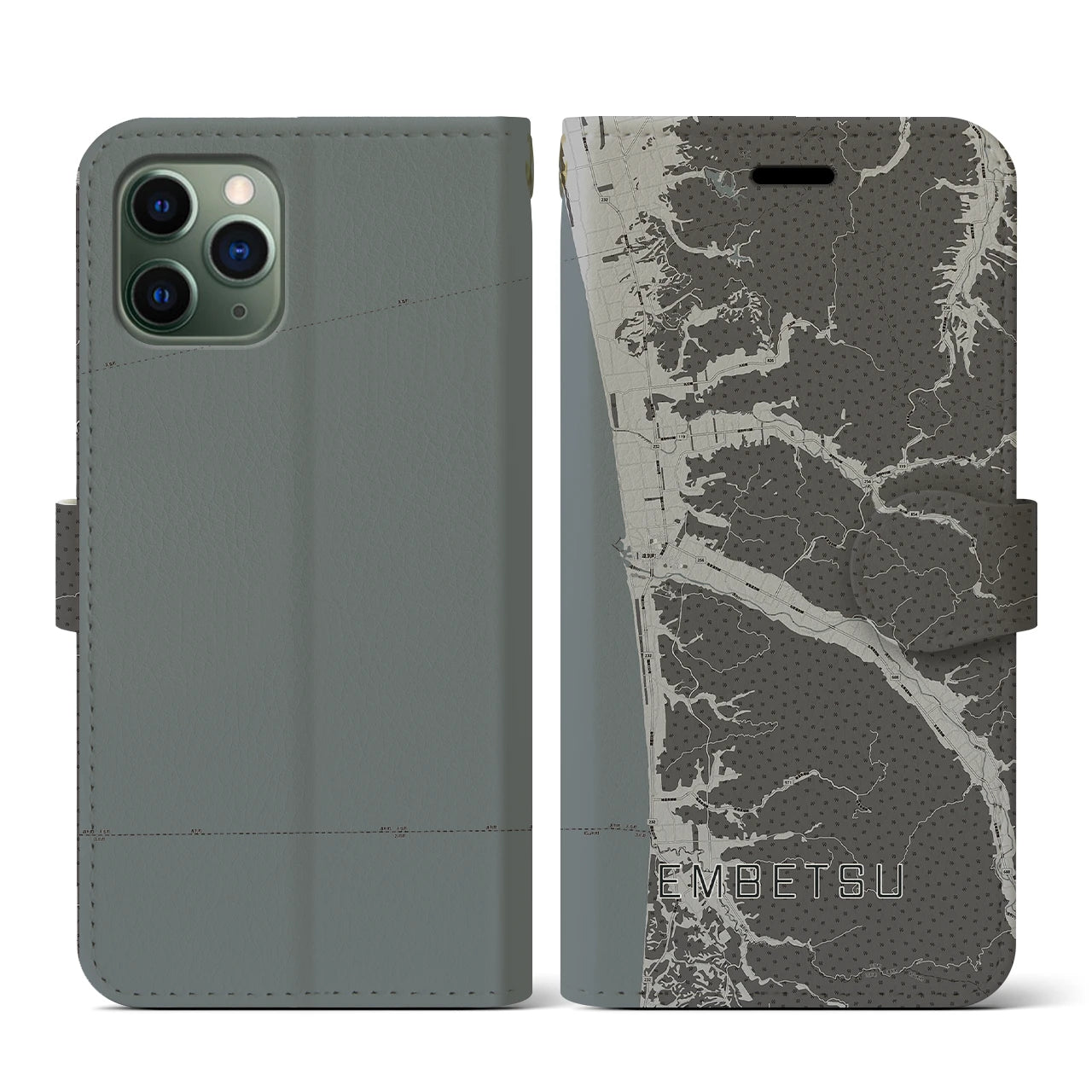 【遠別(北海道)】地図柄iPhoneケース(手帳タイプ)モノトーン・iPhone 11 Pro 用