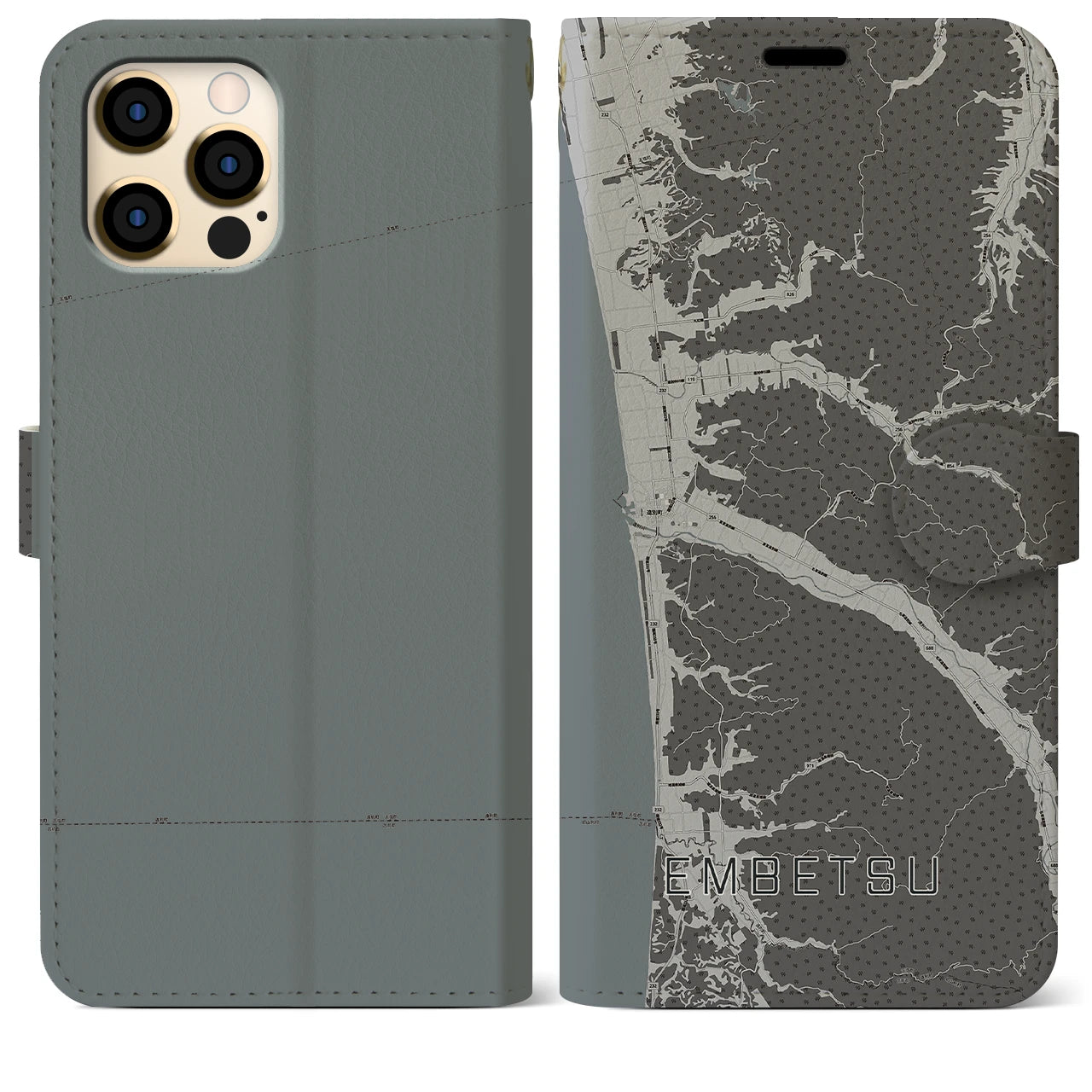 【遠別(北海道)】地図柄iPhoneケース(手帳タイプ)モノトーン・iPhone 12 Pro Max 用