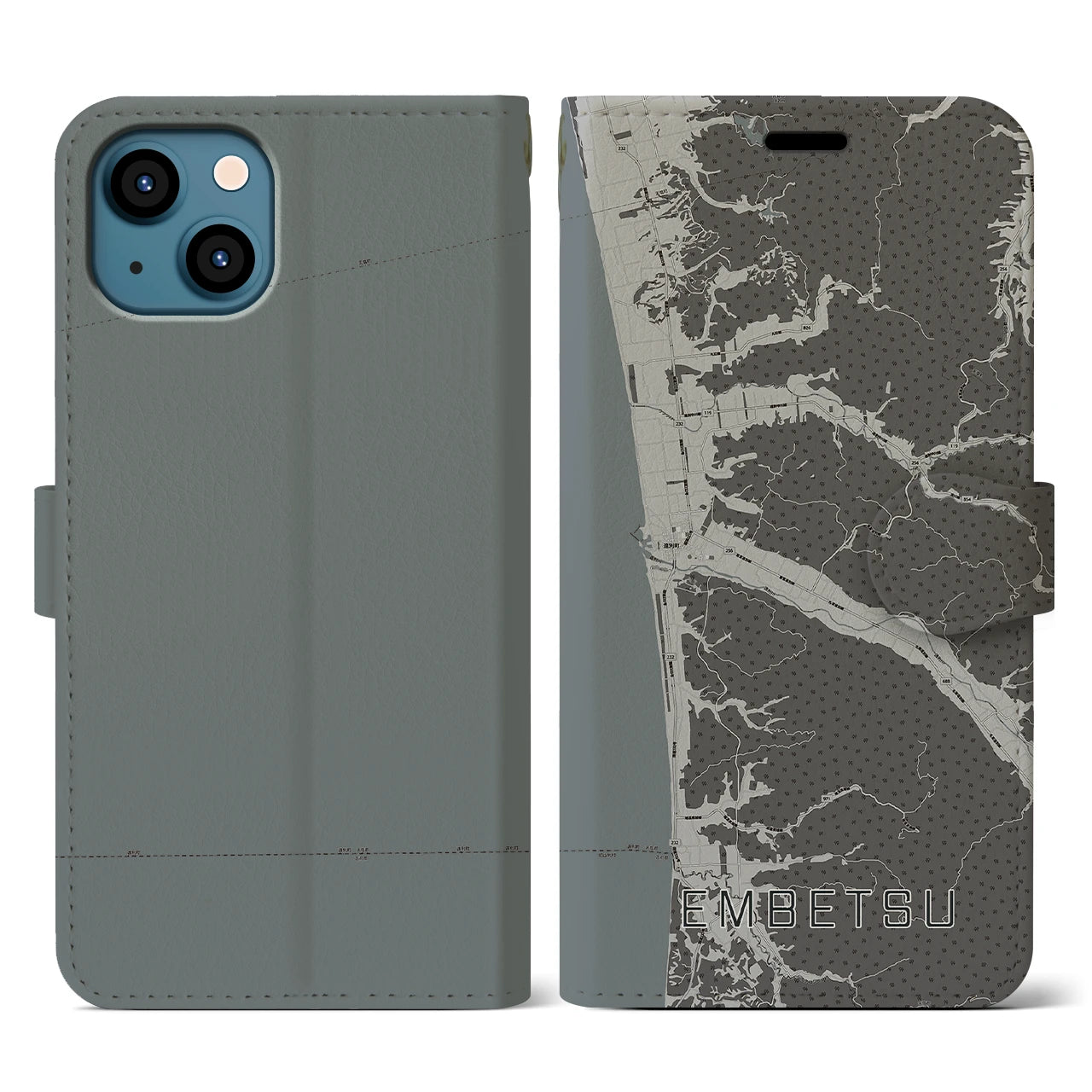 【遠別(北海道)】地図柄iPhoneケース(手帳タイプ)モノトーン・iPhone 13 用