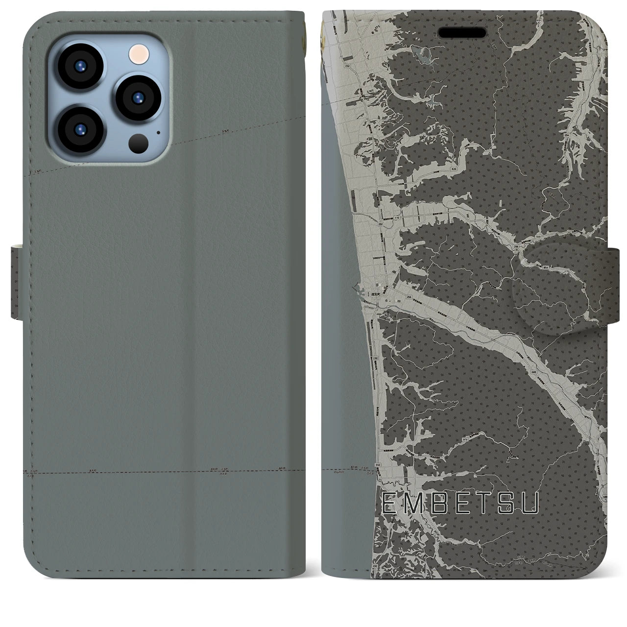 【遠別(北海道)】地図柄iPhoneケース(手帳タイプ)モノトーン・iPhone 13 Pro Max 用