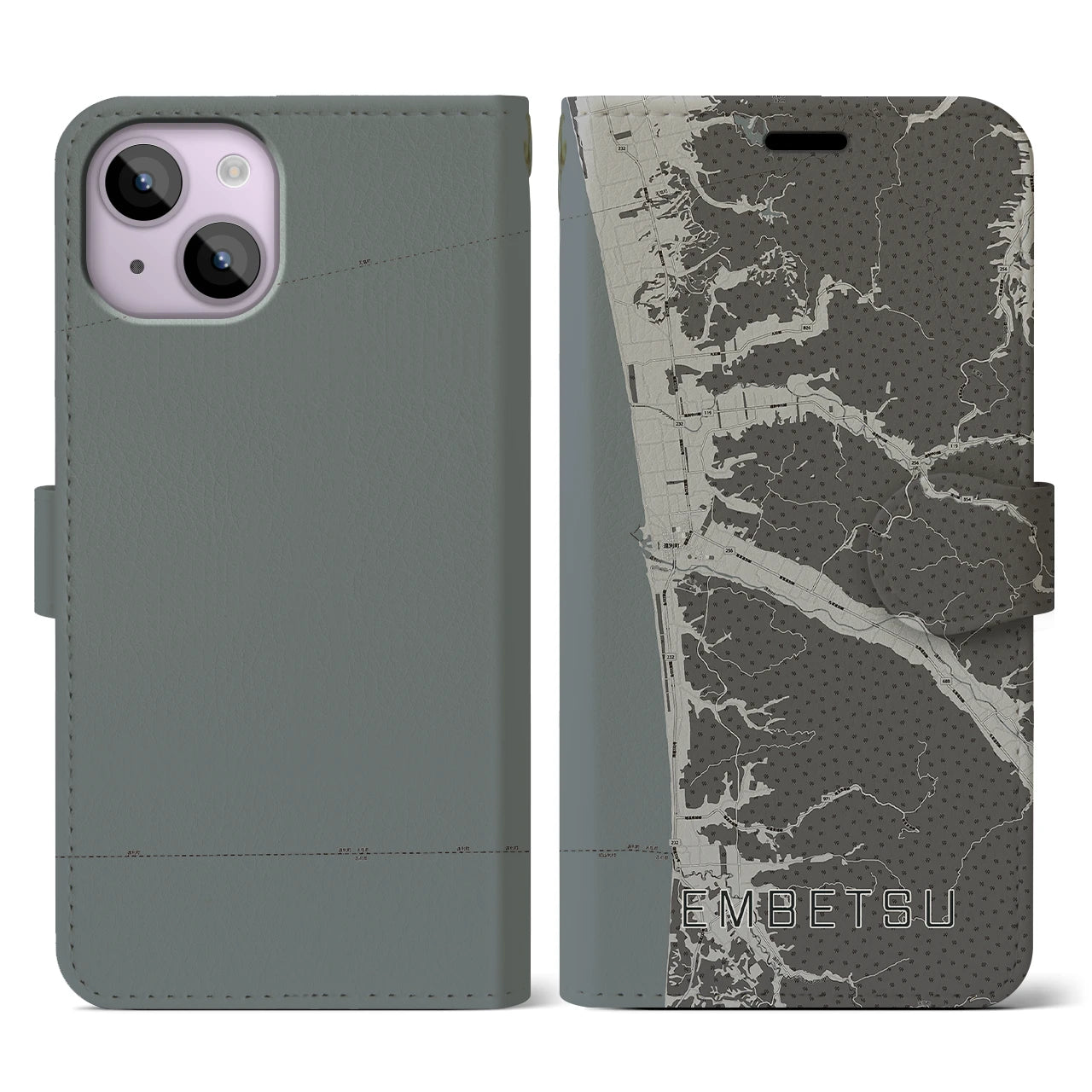 【遠別(北海道)】地図柄iPhoneケース(手帳タイプ)モノトーン・iPhone 14 用