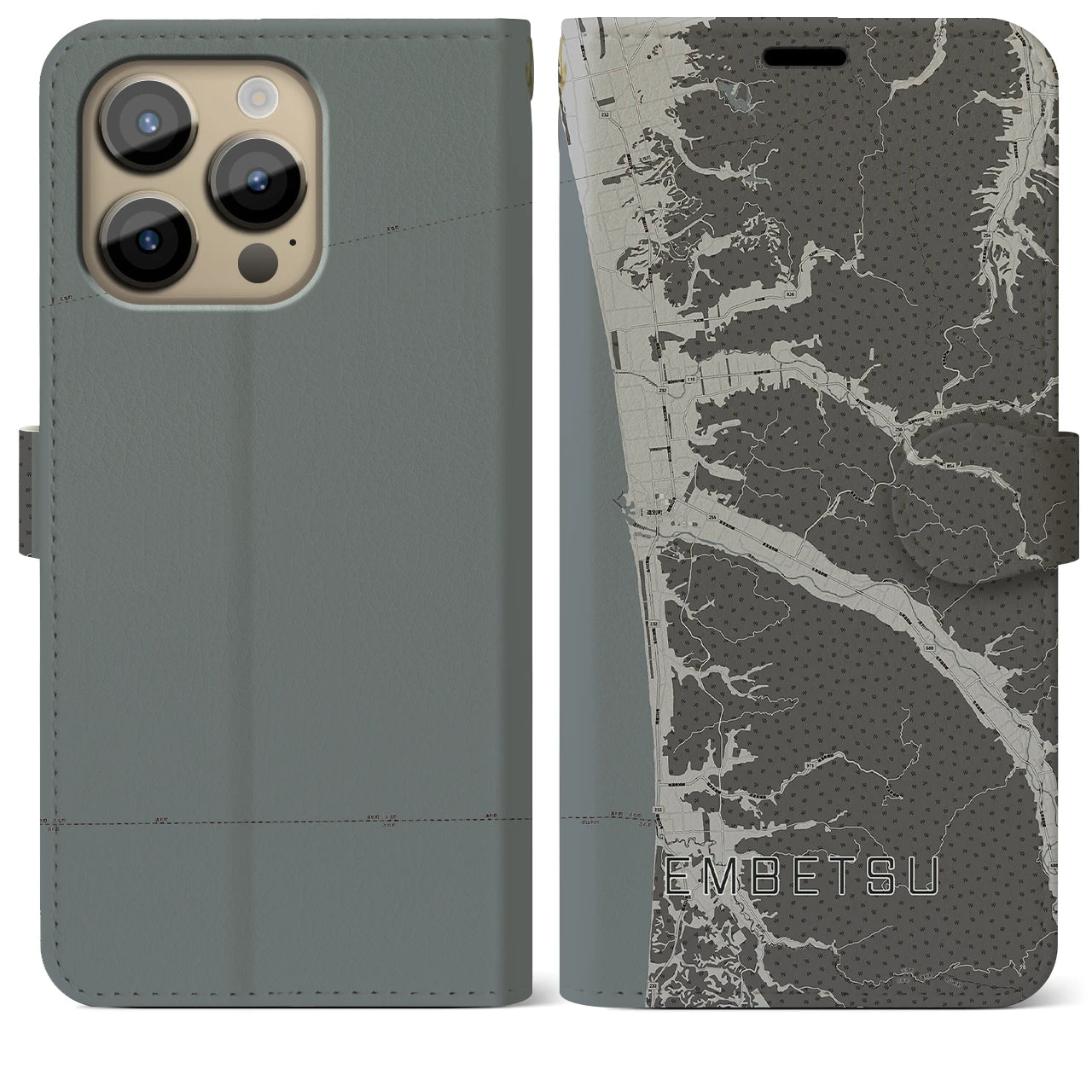 【遠別(北海道)】地図柄iPhoneケース(手帳タイプ)モノトーン・iPhone 14 Pro Max 用