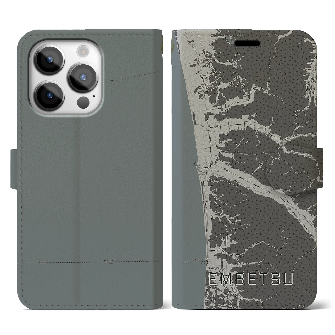 【遠別(北海道)】地図柄iPhoneケース(手帳タイプ)モノトーン・iPhone 14 Pro 用