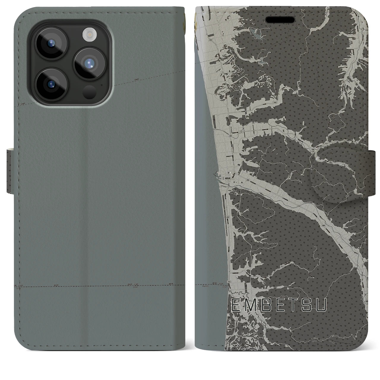 【遠別(北海道)】地図柄iPhoneケース(手帳タイプ)モノトーン・iPhone 15 Pro Max 用