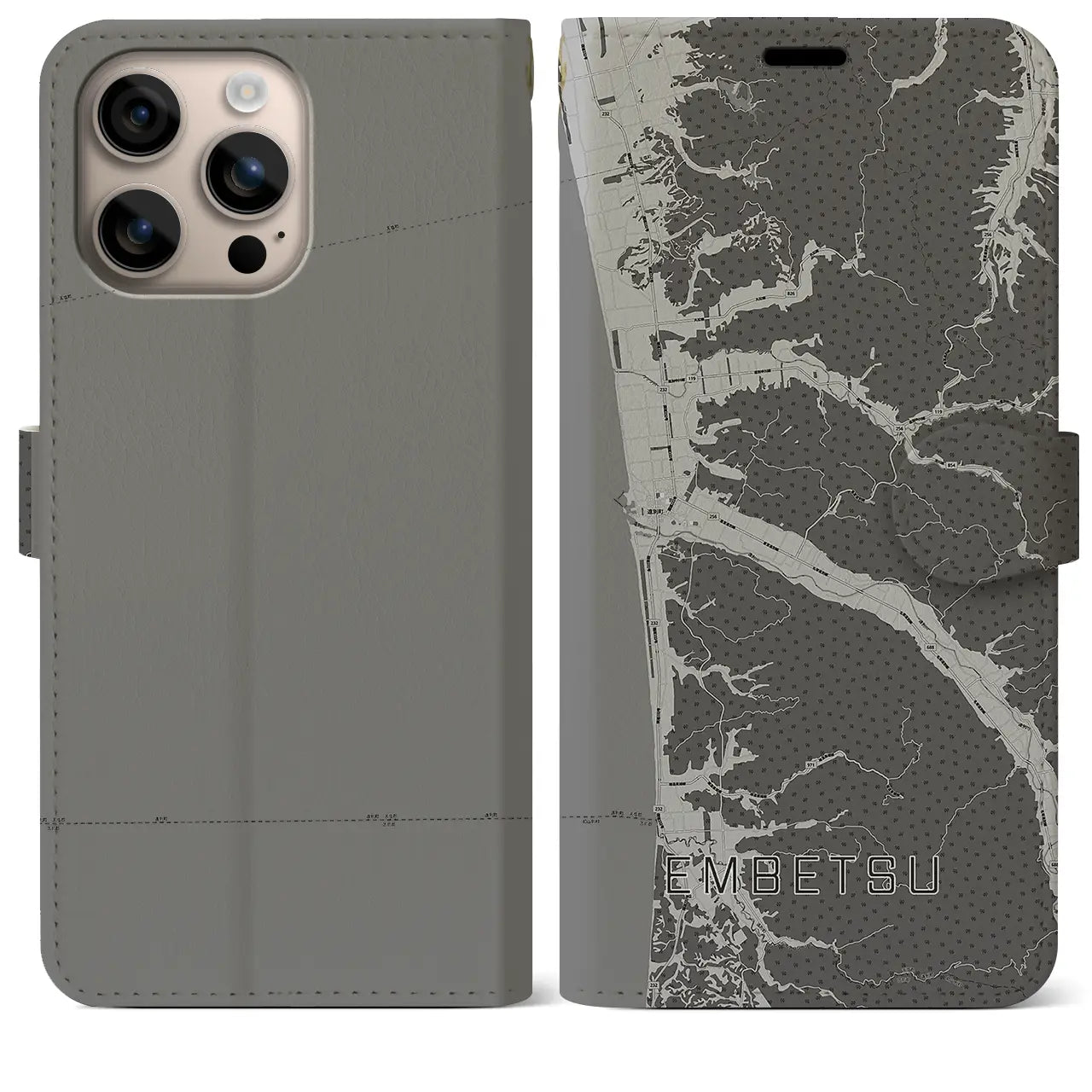 【遠別(北海道)】地図柄iPhoneケース(手帳タイプ)モノトーン・iPhone 16 Plus 用