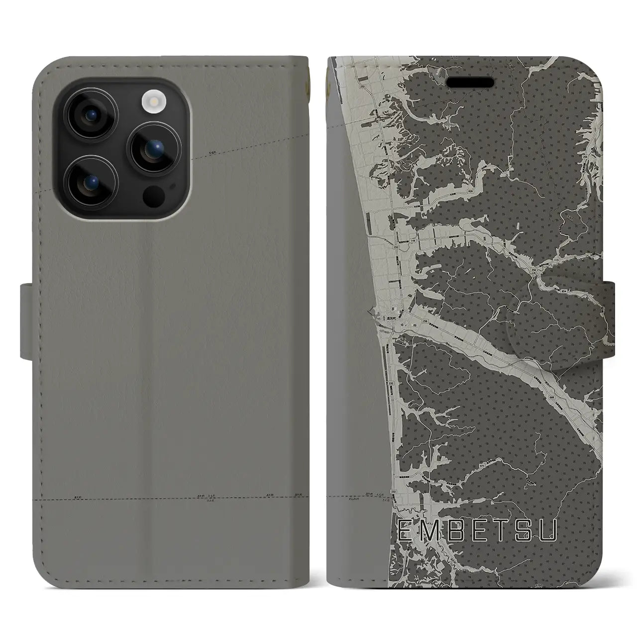 【遠別(北海道)】地図柄iPhoneケース(手帳タイプ)モノトーン・iPhone 16 用