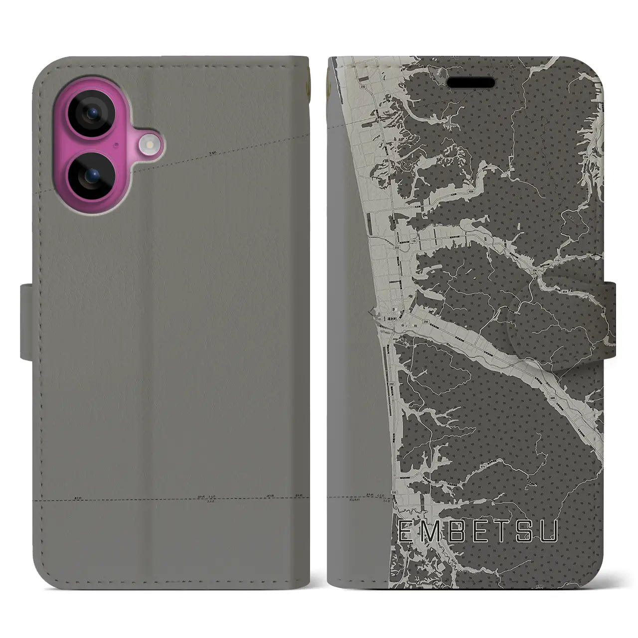 【遠別(北海道)】地図柄iPhoneケース(手帳タイプ)モノトーン・iPhone 16 Pro 用