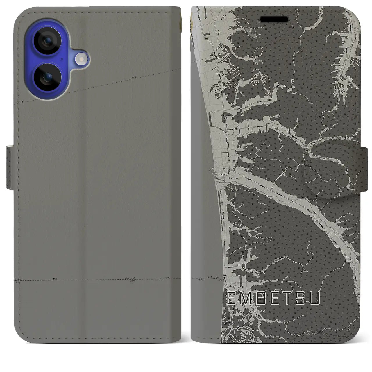 【遠別(北海道)】地図柄iPhoneケース(手帳タイプ)モノトーン・iPhone 16 Pro Max 用