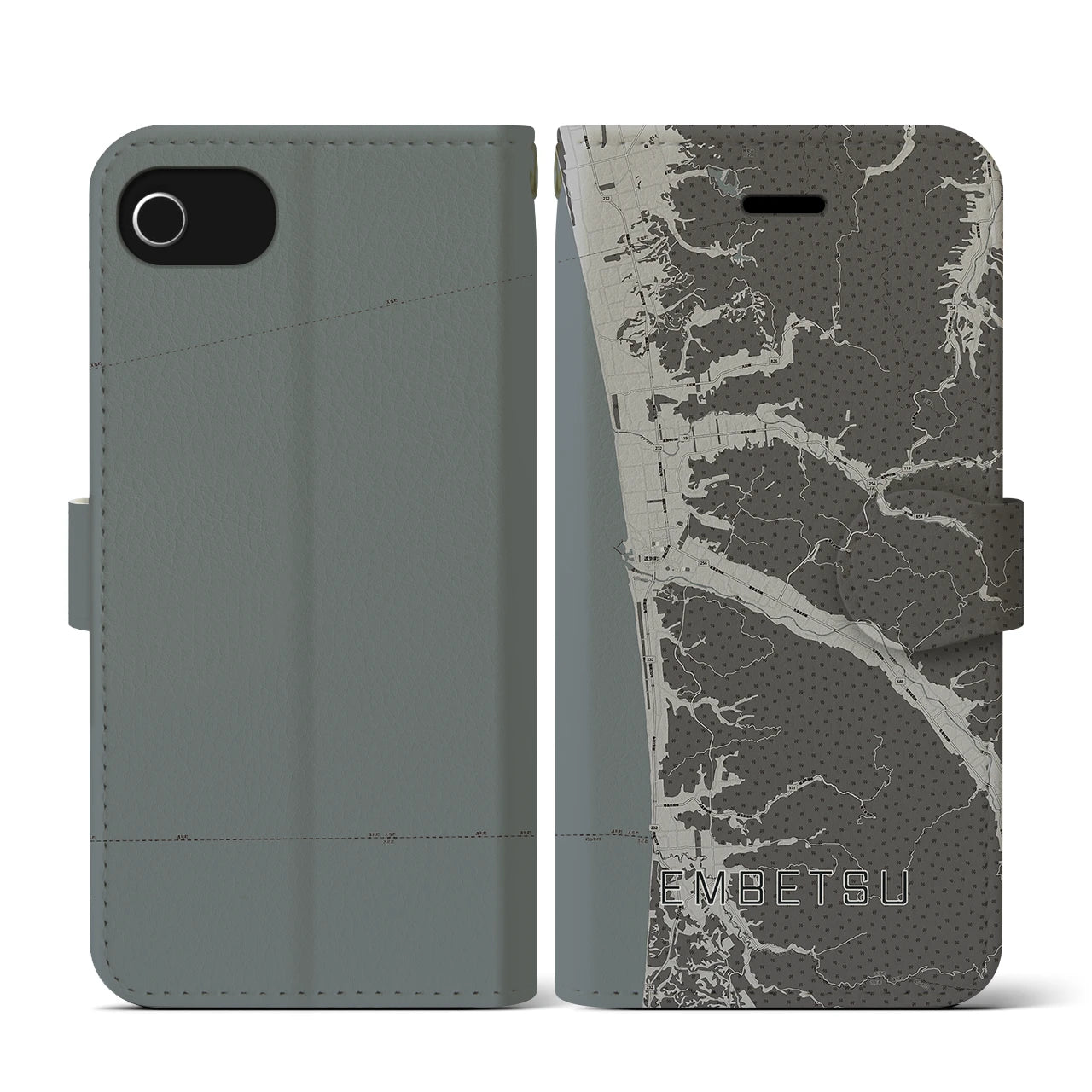 【遠別(北海道)】地図柄iPhoneケース(手帳タイプ)モノトーン・iPhone SE(第3 / 第2世代) / 8 / 7 / 6s / 6 用