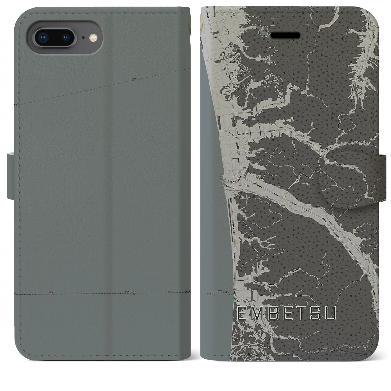 【遠別(北海道)】地図柄iPhoneケース(手帳タイプ)モノトーン・iPhone 8Plus /7Plus / 6sPlus / 6Plus 用