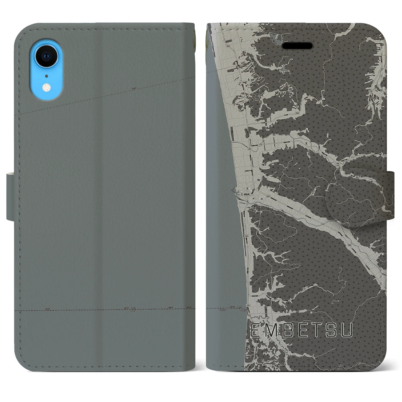 【遠別(北海道)】地図柄iPhoneケース(手帳タイプ)モノトーン・iPhone XR 用