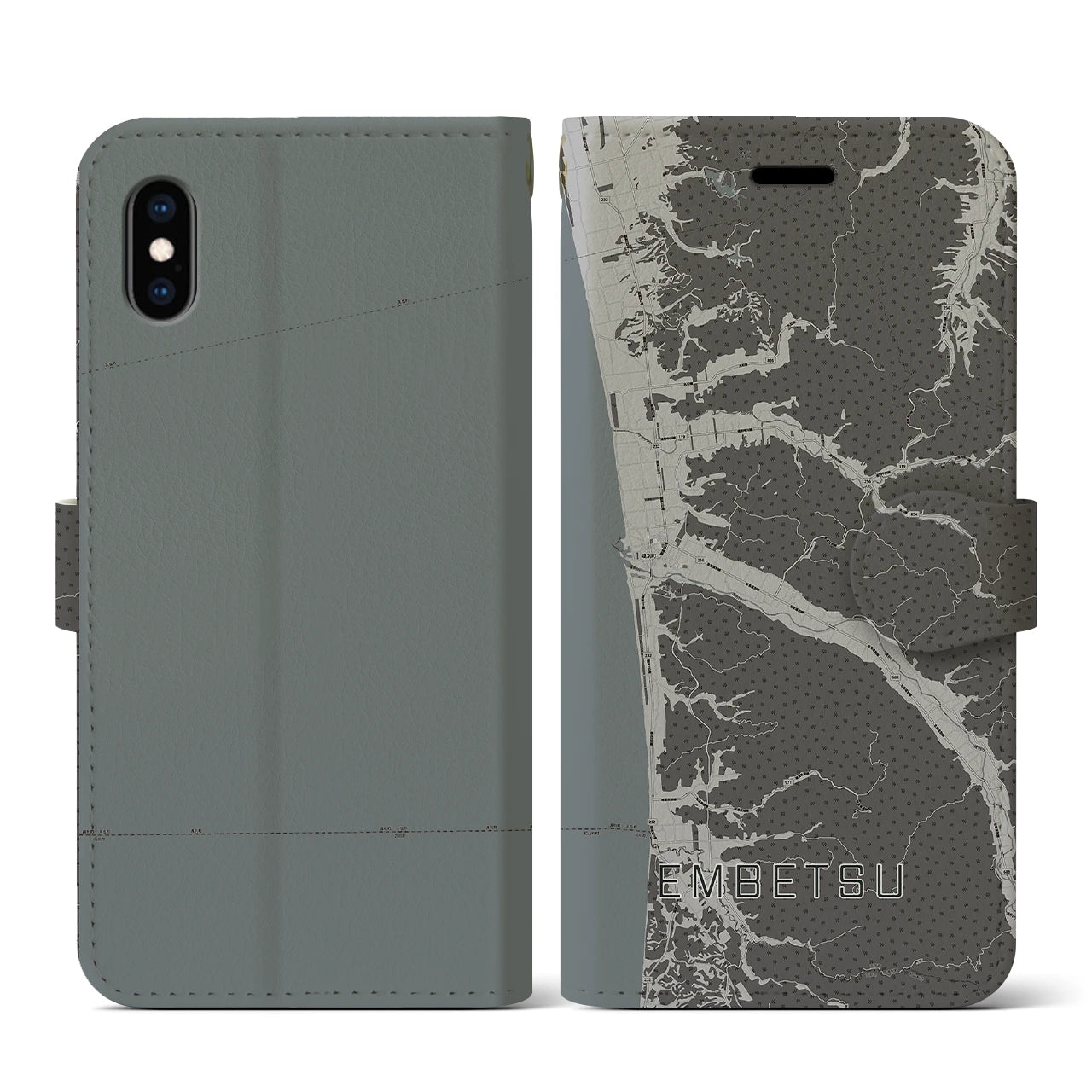 【遠別(北海道)】地図柄iPhoneケース(手帳タイプ)モノトーン・iPhone XS / X 用