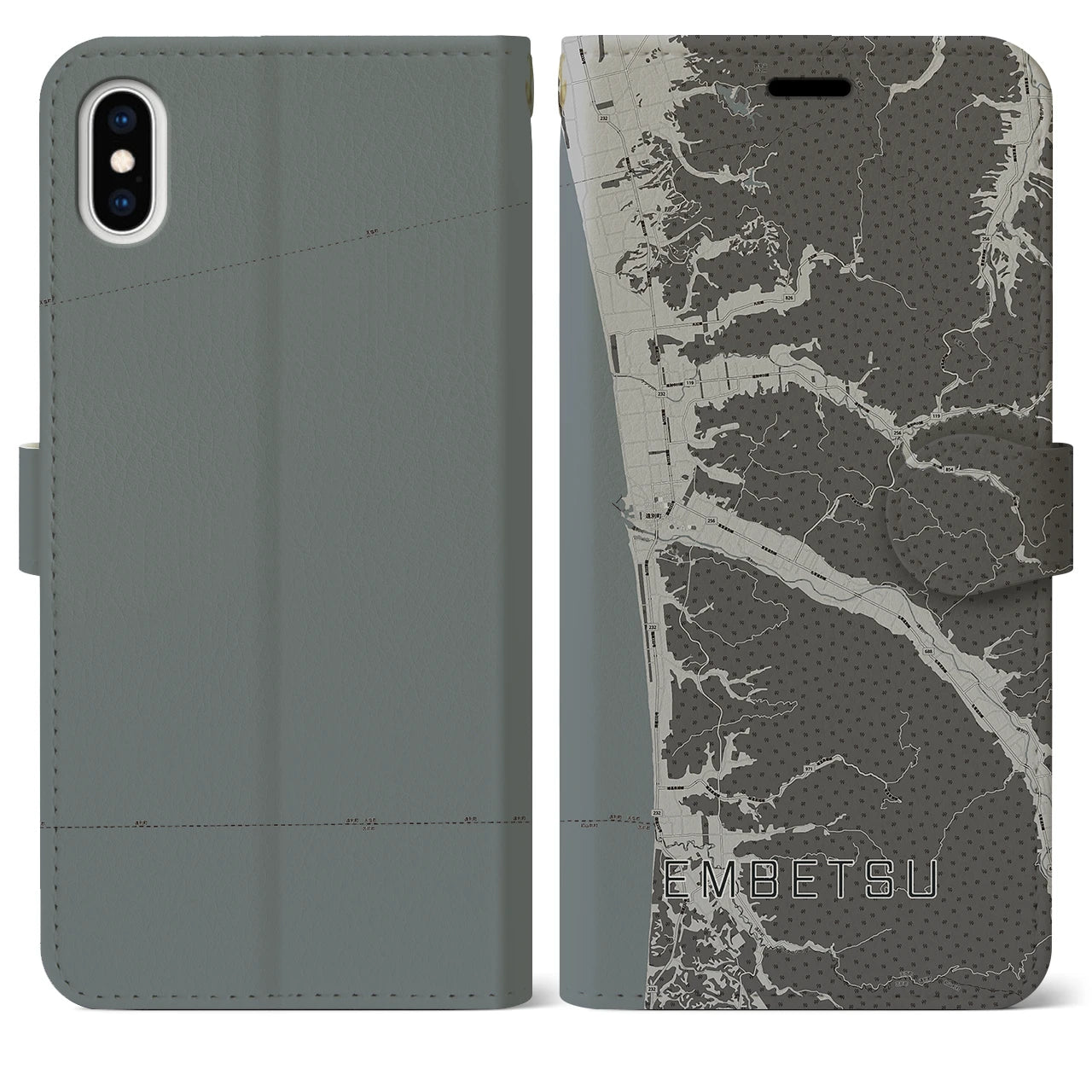 【遠別(北海道)】地図柄iPhoneケース(手帳タイプ)モノトーン・iPhone XS Max 用