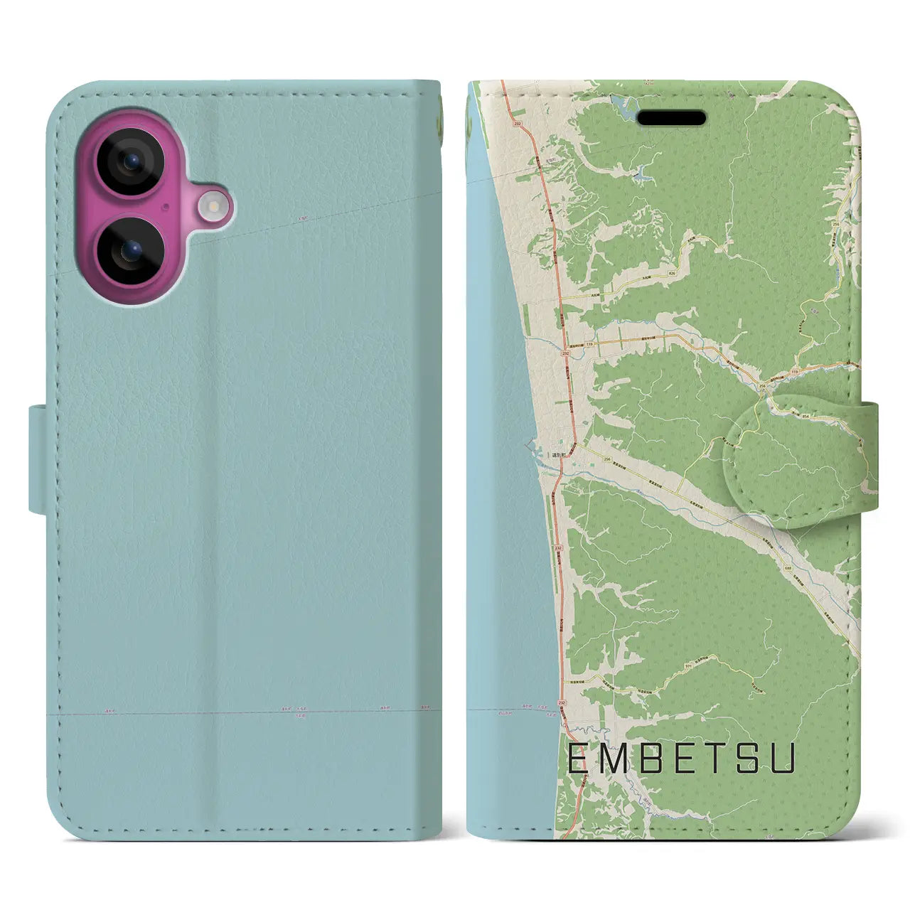 【遠別(北海道)】地図柄iPhoneケース(手帳タイプ)ナチュラル・iPhone 16 Pro 用