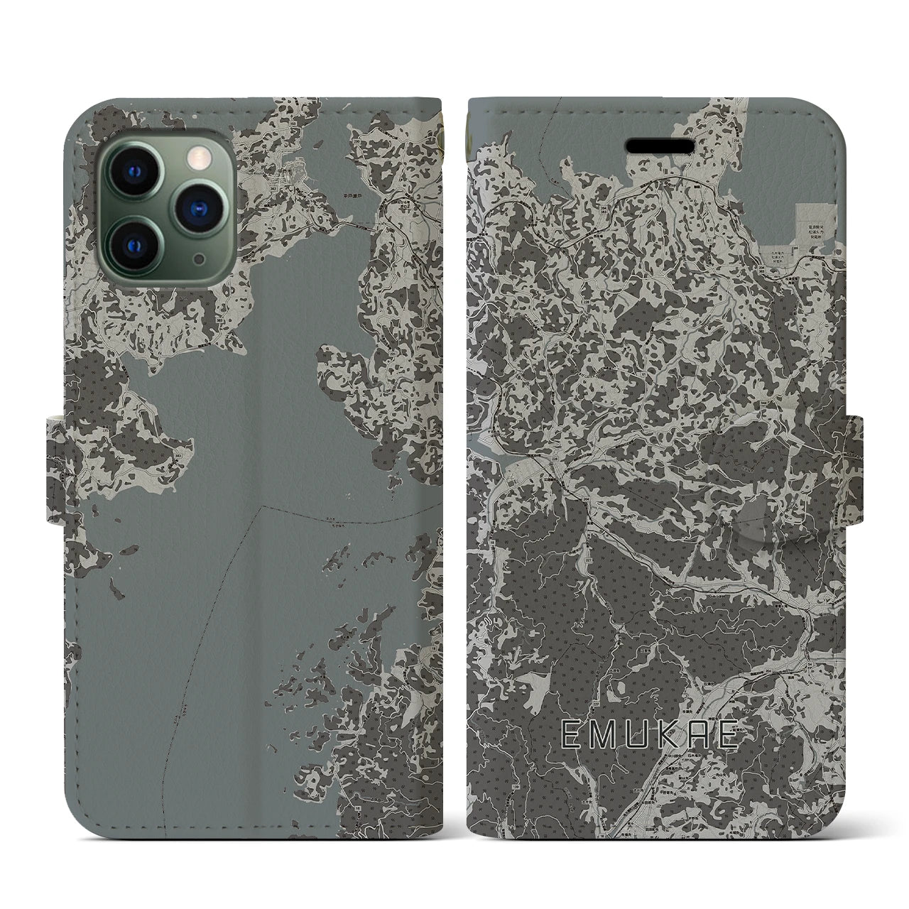 【江迎(長崎県)】地図柄iPhoneケース(手帳タイプ)モノトーン・iPhone 11 Pro 用