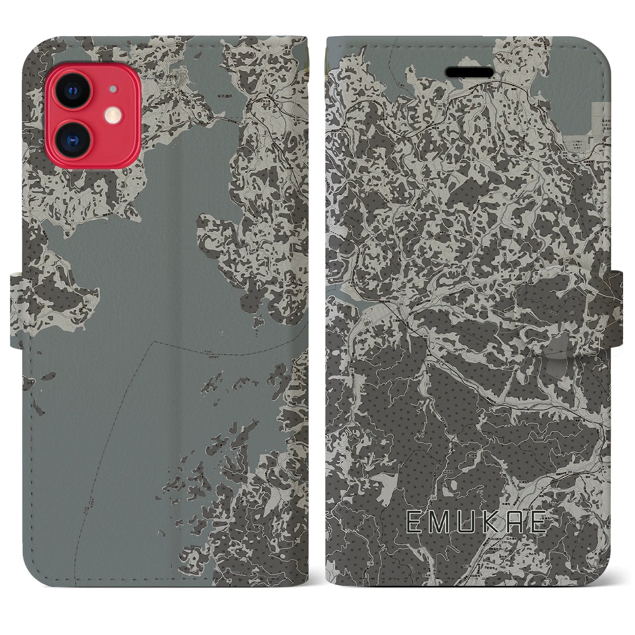 【江迎(長崎県)】地図柄iPhoneケース(手帳タイプ)モノトーン・iPhone 11 用