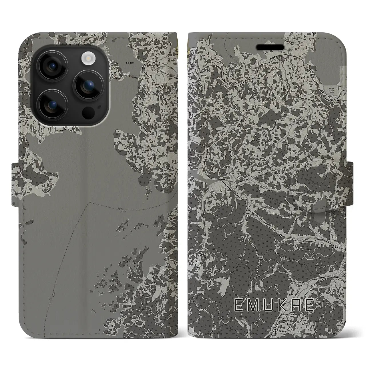 【江迎(長崎県)】地図柄iPhoneケース(手帳タイプ)モノトーン・iPhone 16 用