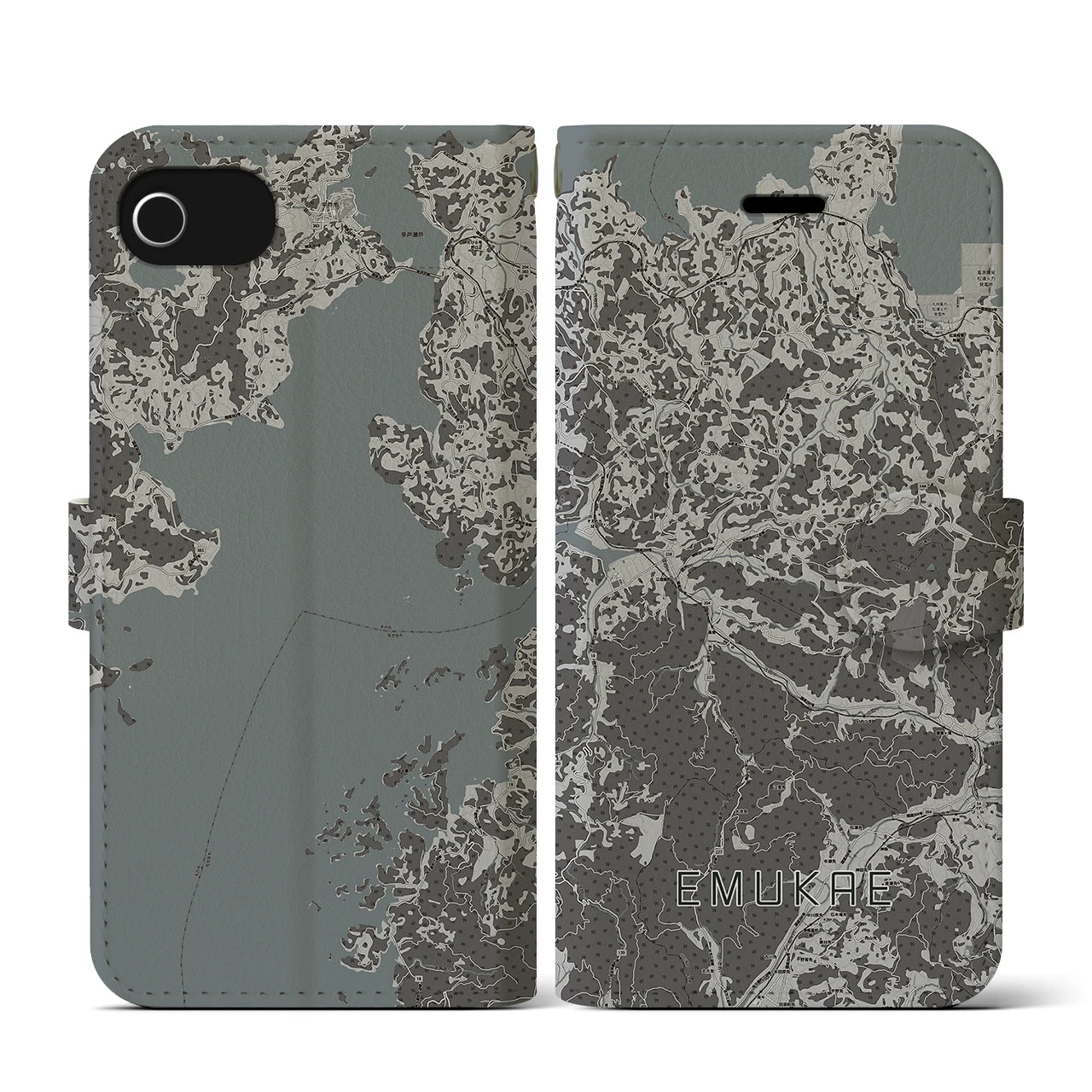 【江迎(長崎県)】地図柄iPhoneケース(手帳タイプ)モノトーン・iPhone SE(第3 / 第2世代) / 8 / 7 / 6s / 6 用