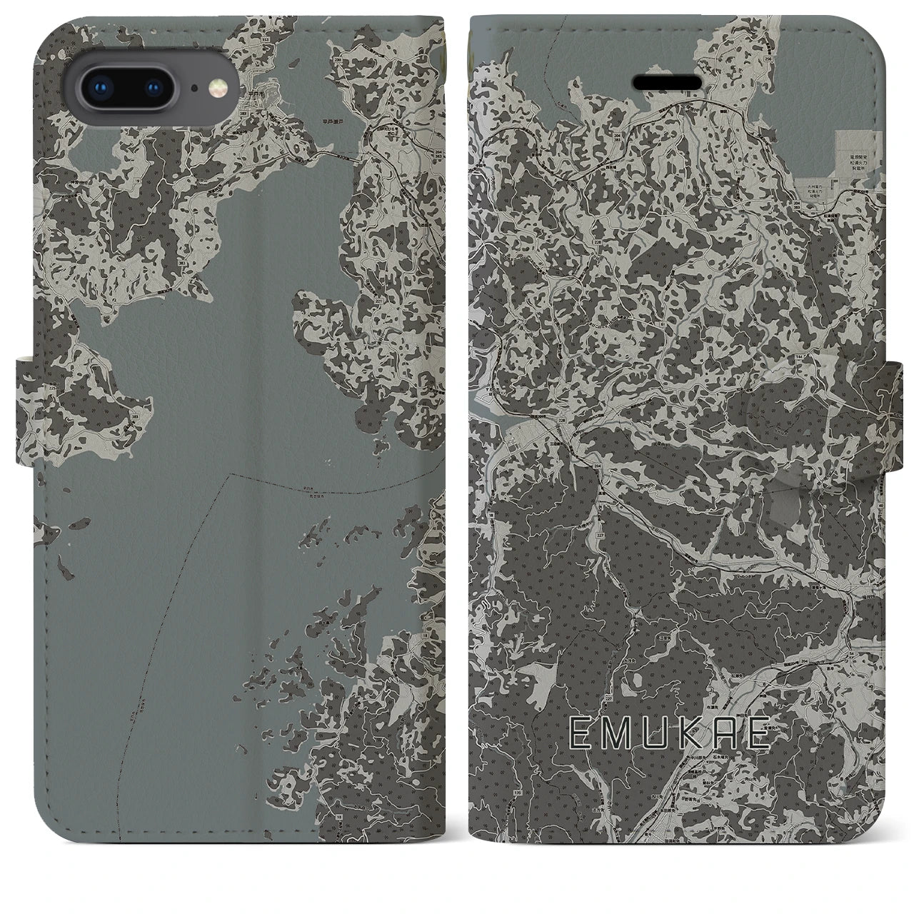 【江迎(長崎県)】地図柄iPhoneケース(手帳タイプ)モノトーン・iPhone 8Plus /7Plus / 6sPlus / 6Plus 用