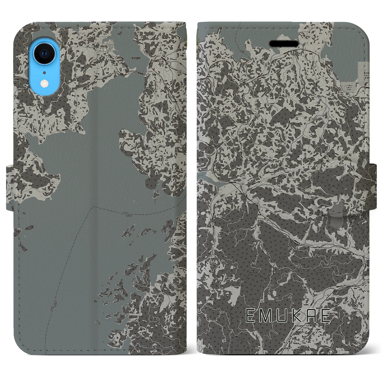 【江迎(長崎県)】地図柄iPhoneケース(手帳タイプ)モノトーン・iPhone XR 用