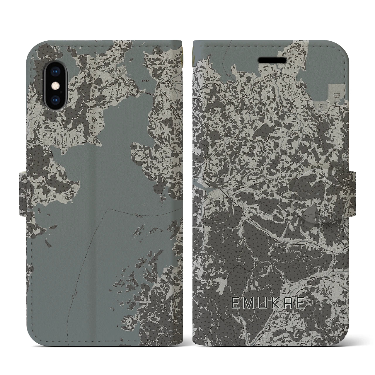 【江迎(長崎県)】地図柄iPhoneケース(手帳タイプ)モノトーン・iPhone XS / X 用