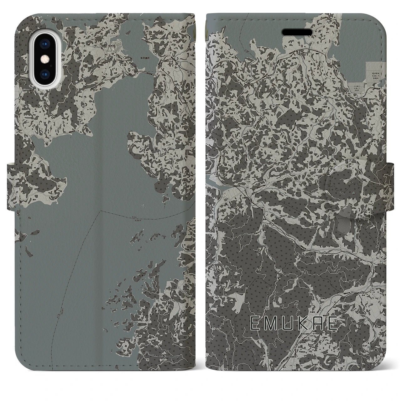 【江迎(長崎県)】地図柄iPhoneケース(手帳タイプ)モノトーン・iPhone XS Max 用