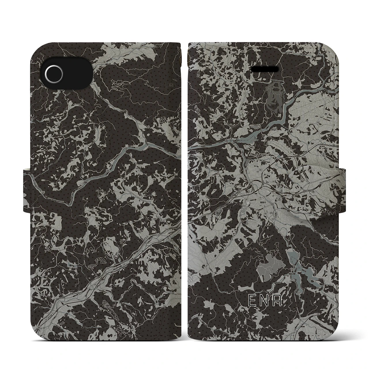 【恵那(岐阜県)】地図柄iPhoneケース(手帳タイプ)モノトーン・iPhone SE(第3 / 第2世代) / 8 / 7 / 6s / 6 用