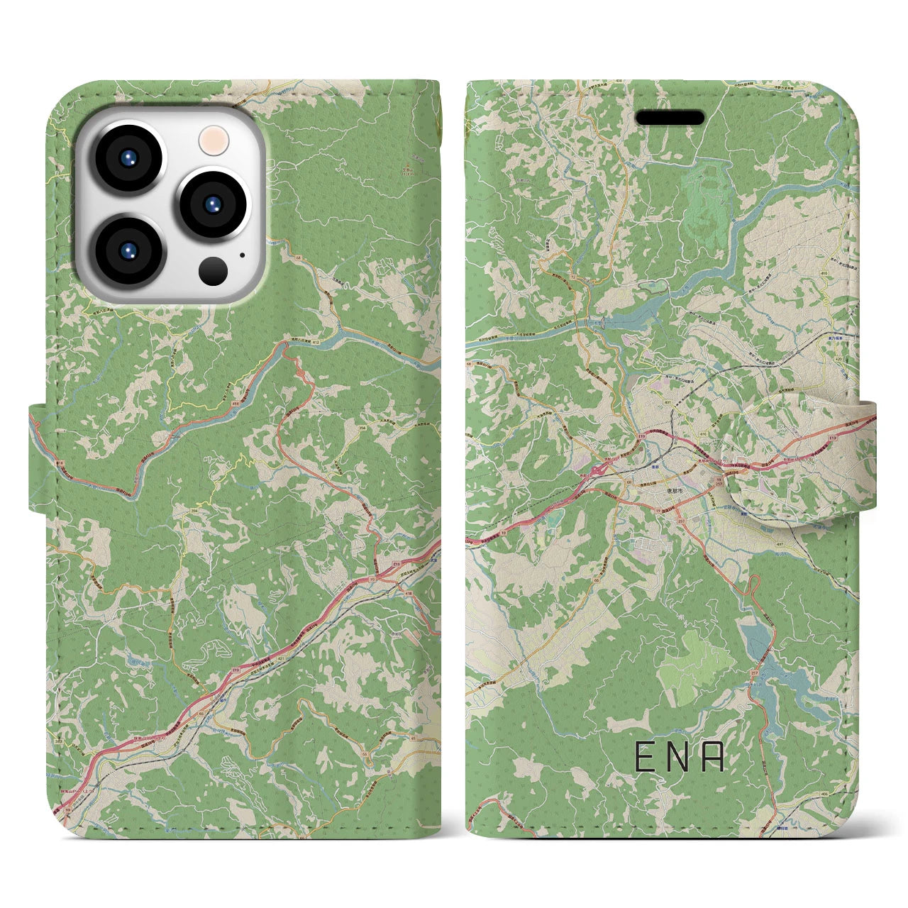 【恵那(岐阜県)】地図柄iPhoneケース(手帳タイプ)