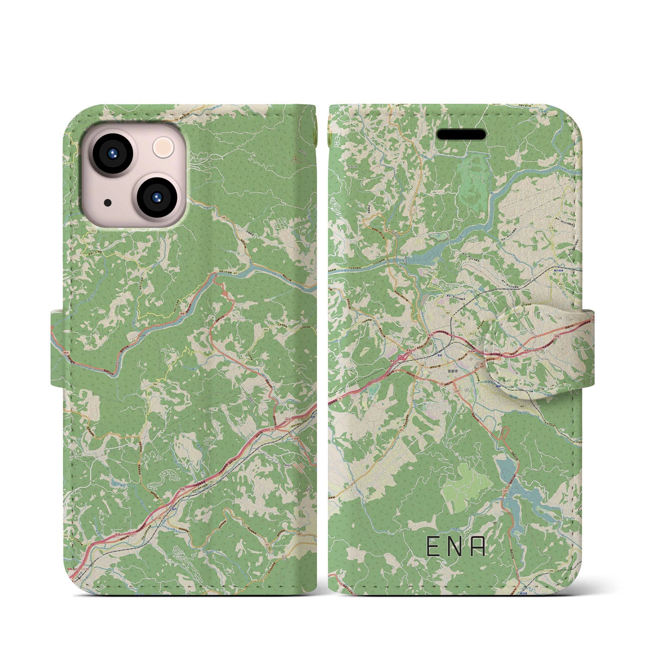 【恵那(岐阜県)】地図柄iPhoneケース(手帳タイプ)