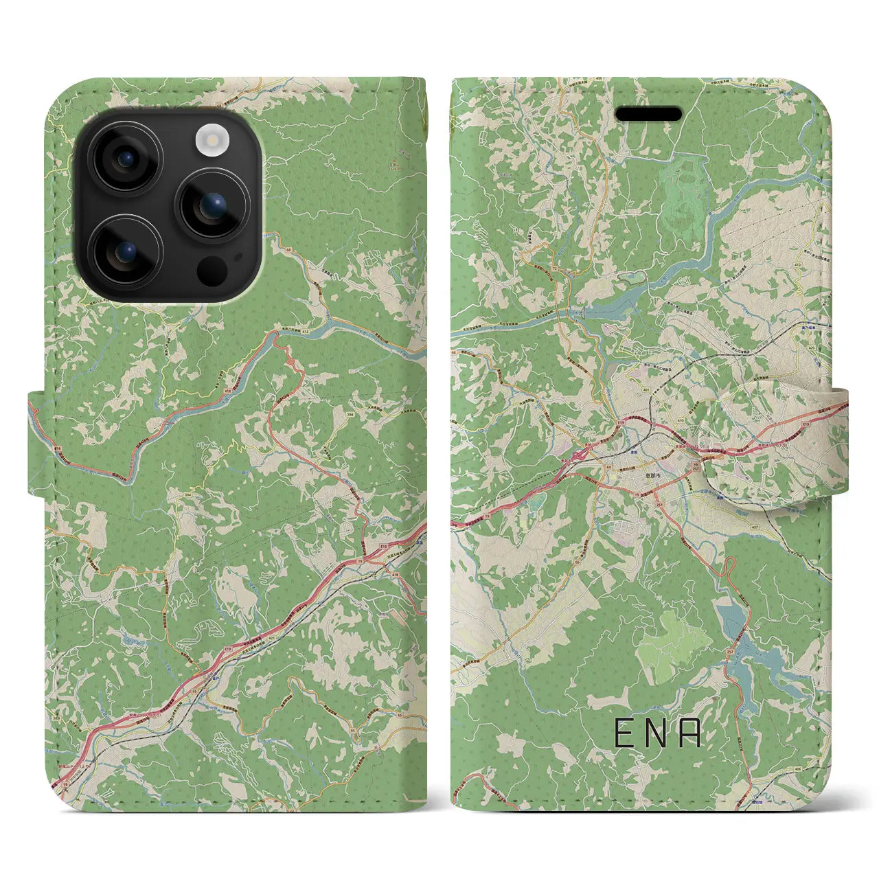 【恵那(岐阜県)】地図柄iPhoneケース(手帳タイプ)ナチュラル・iPhone 16 用