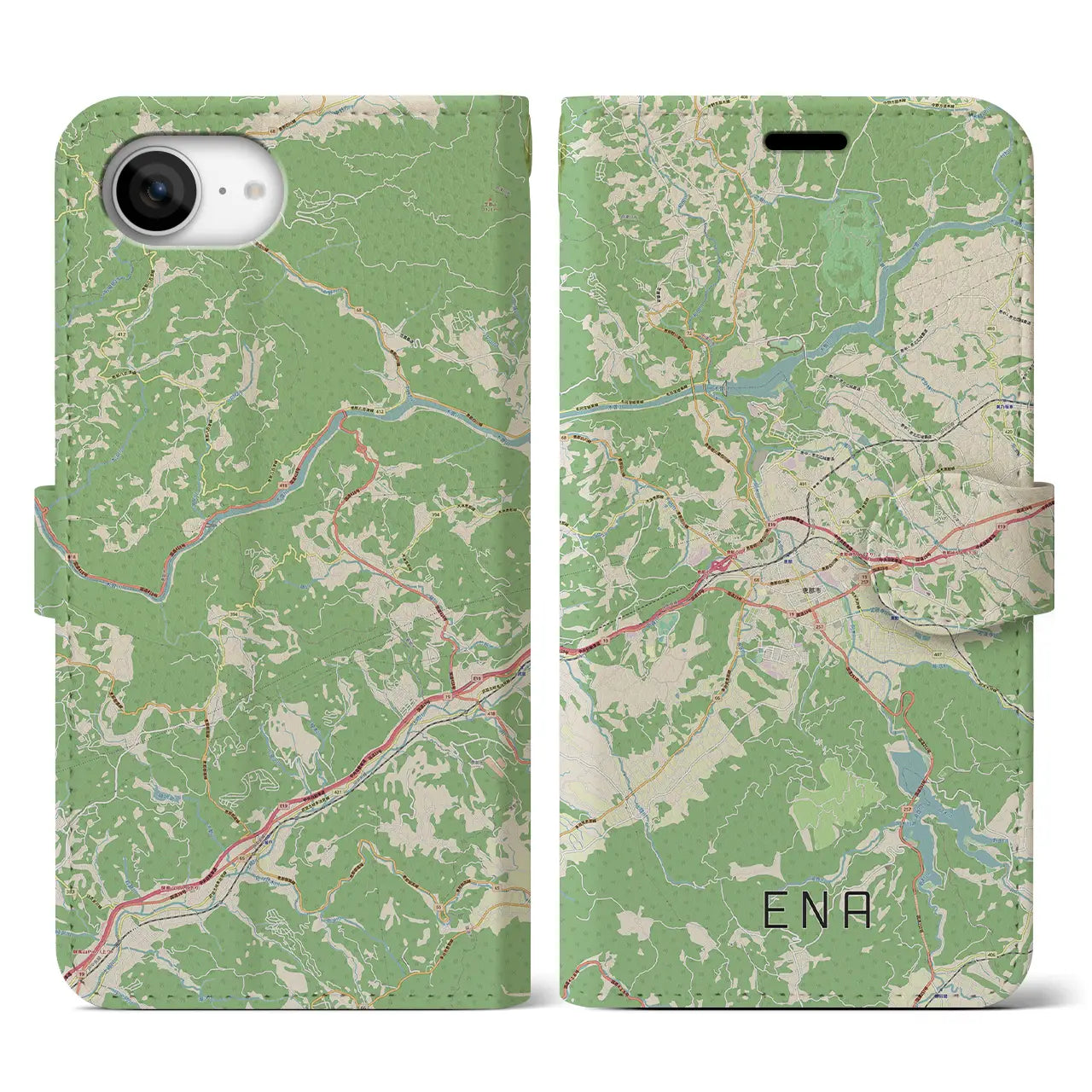 【恵那(岐阜県)】地図柄iPhoneケース(手帳タイプ)