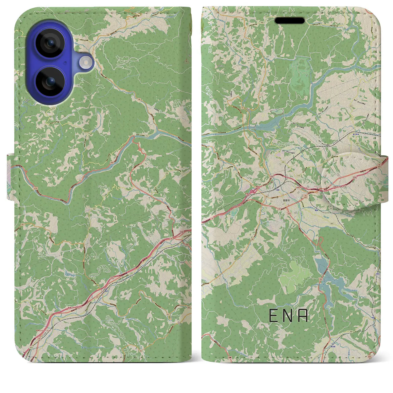 【恵那(岐阜県)】地図柄iPhoneケース(手帳タイプ)ナチュラル・iPhone 16 Pro Max 用