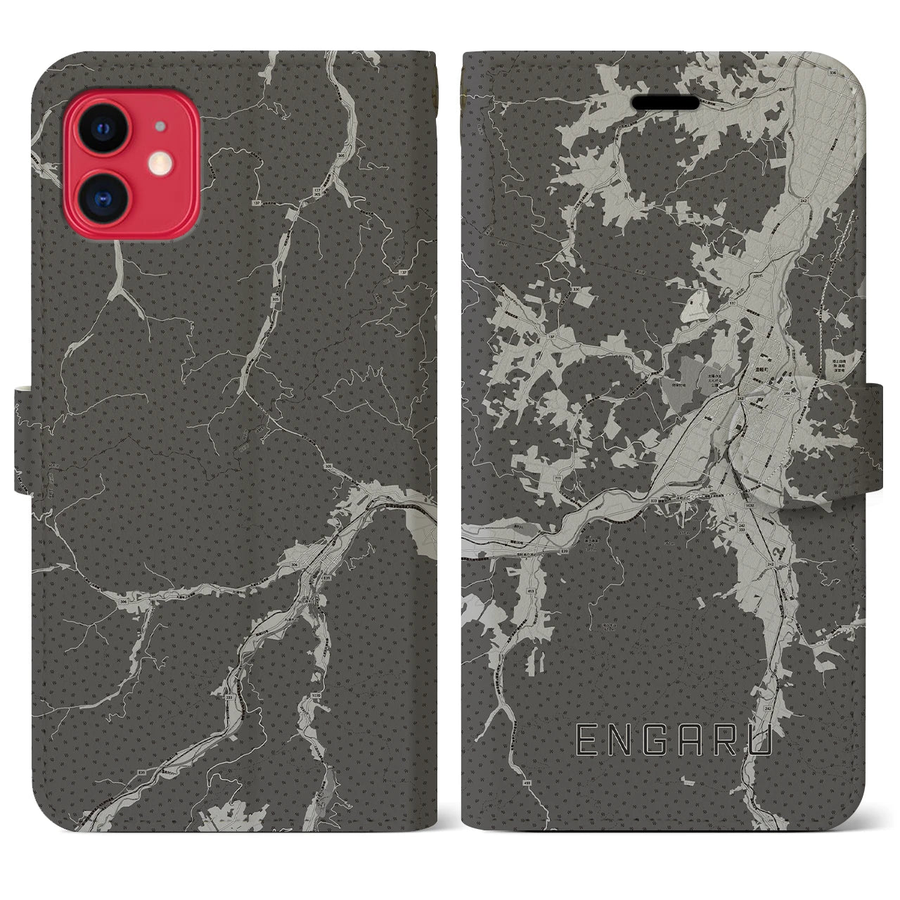 【遠軽(北海道)】地図柄iPhoneケース(手帳タイプ)モノトーン・iPhone 11 用