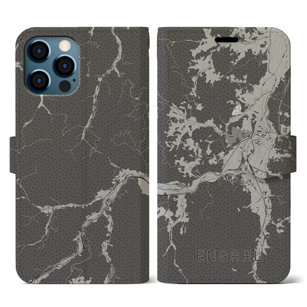 【遠軽(北海道)】地図柄iPhoneケース(手帳タイプ)モノトーン・iPhone 12 / 12 Pro 用
